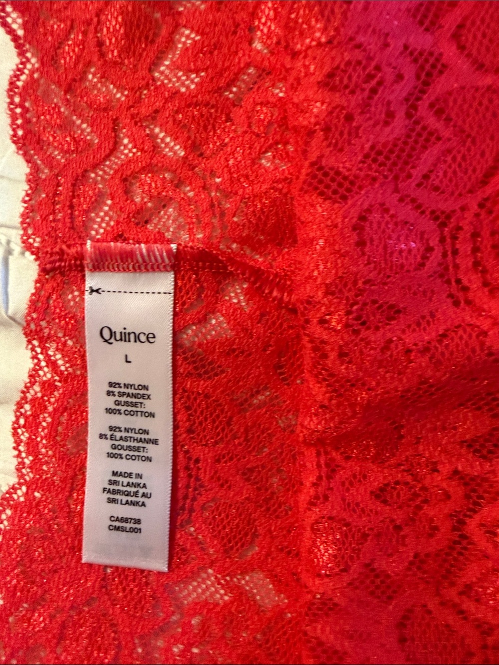Quince Lace Cheeky 3 Panty Set — Red, Black & Pink. Large. Nylon/ spandex. - Picture 5 of 9